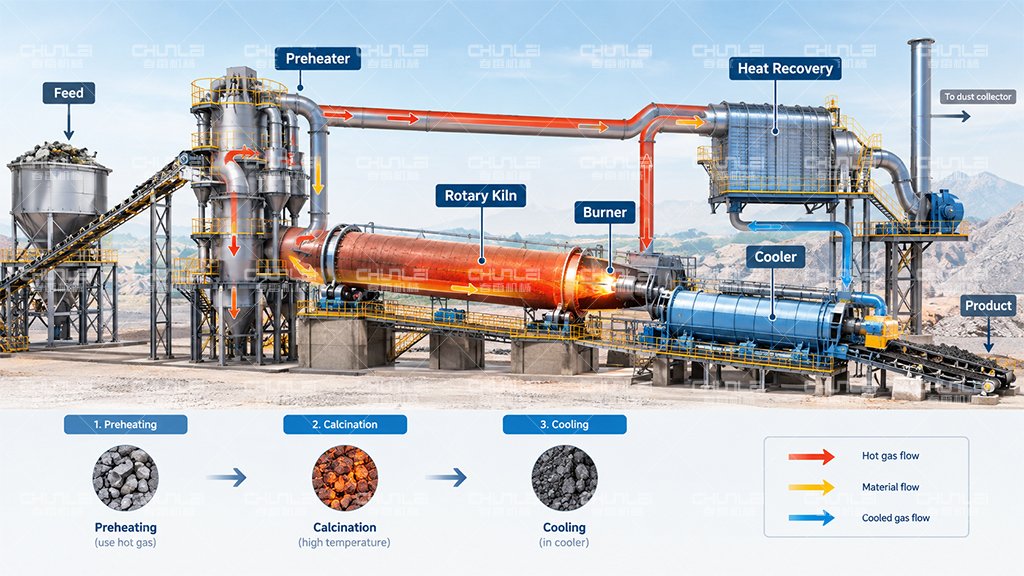 Rotary-kiln-preheater-cooler-and-heat-recovery-system