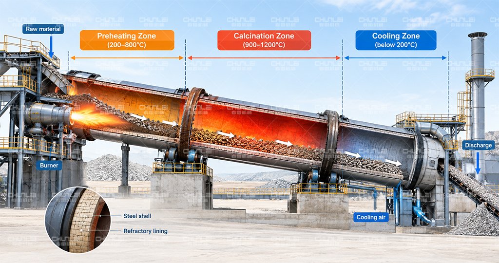 Rotary-kiln-preheating-calcination-and-cooling-zones