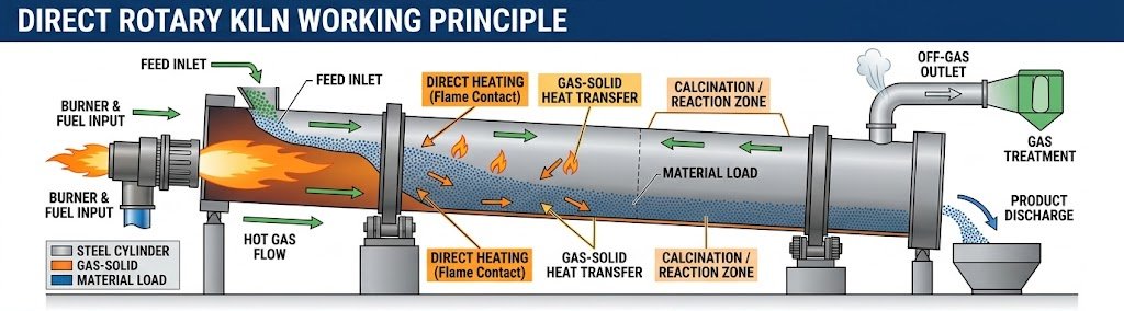 Direct-fired-rotary-kiln-showing-burner-flame,-combustion-gas-flow,-refractory-lining,-and-direct-heat-transfer-to-material