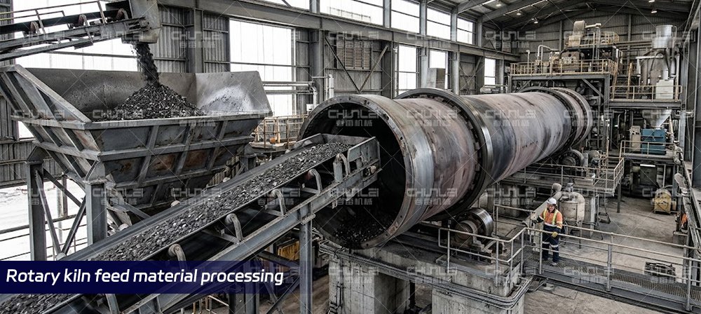 Industrial-raw-materials-intended-for-high-temperature-calcination-enter-the-rotary-kiln-processing-system.